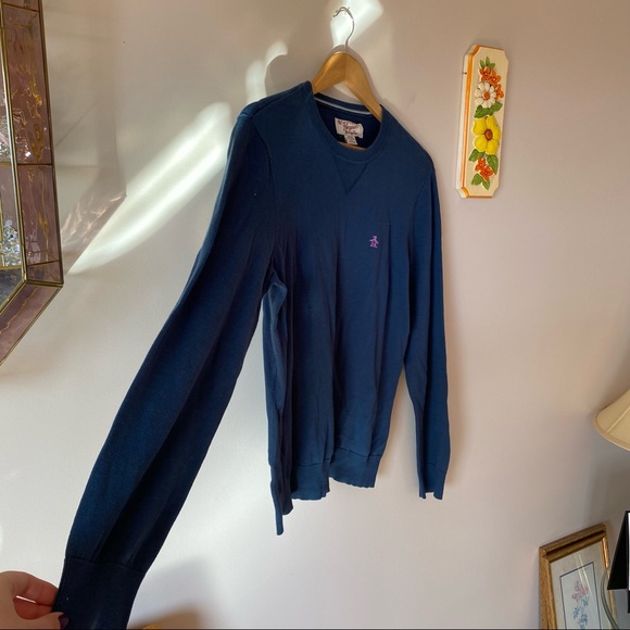 Navy Crew Neck Lightweight Sweater with Penguin Logo - Picture 3 of 7